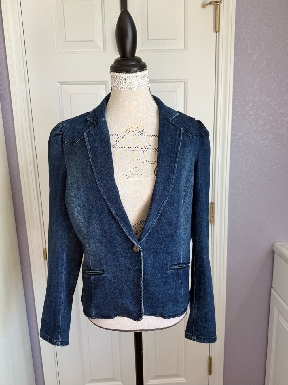 INC International Concepts Dark Blue Denim Blazer